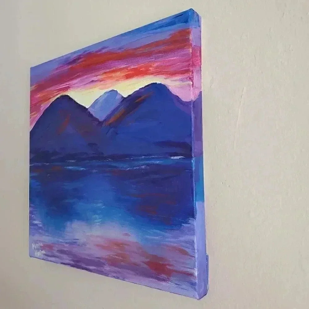 Home wall art acrylic sunset lake painting